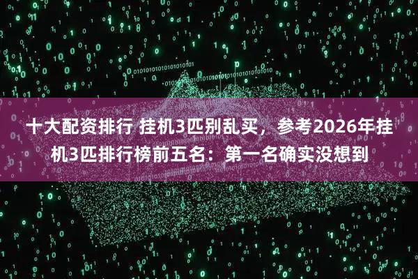 十大配资排行 挂机3匹别乱买，参考2026年挂机3匹排行榜前五名：第一名确实没想到