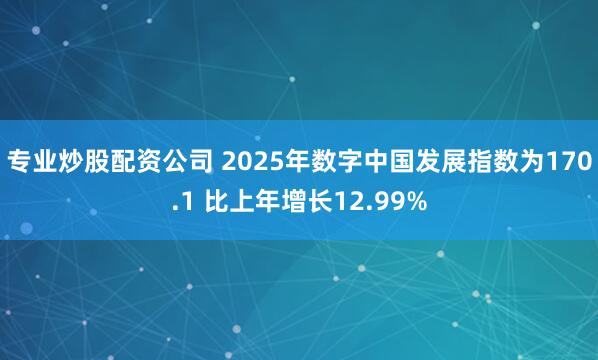 专业炒股配资公司 2025年数字中国发展指数为170.1 比上年增长12.99%